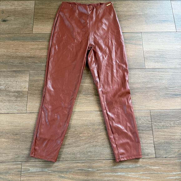 Fabletics Mid-Rise Vegan Leather Legging in Mahogany Size Large - Picture 1 of 8